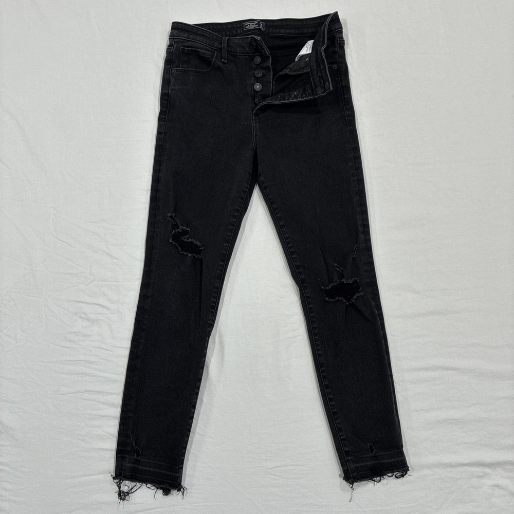 Abercrombie & Fitch Womens Jeans 8 Black Simone‎ High Rise Ankle Raw Hem Ripped